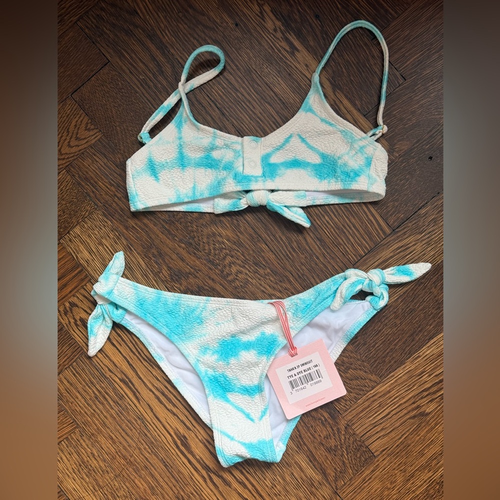 French Lison Paris Girls Bikini in Blue and White Tie dye
